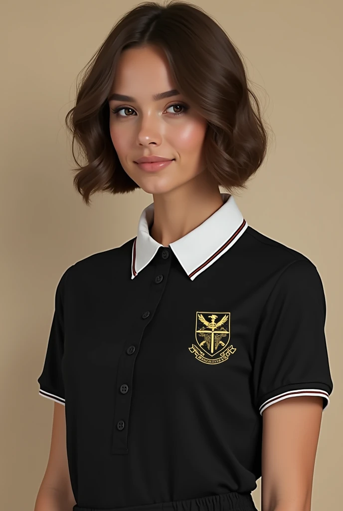 T-shirt with a school promotion collar in color: negro, white and beige 
