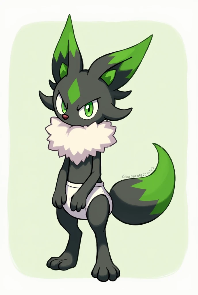 cute green fox furry in a diaper