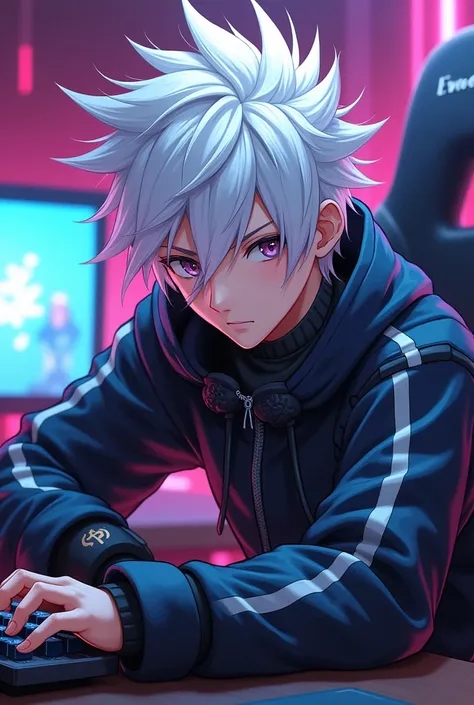 I want a character with white hair, he looks Japanese, but he&#39;s an anime-style gamer.
