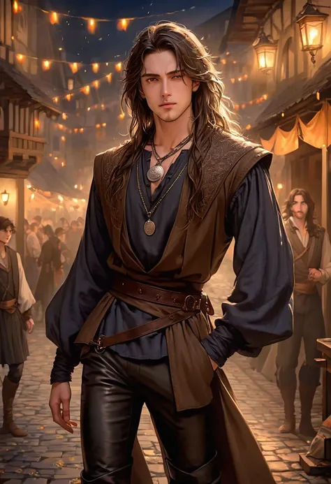 masterpiece, safe, best quality, expressive eyes, perfect face a young anime man with long hair of shoulder length dark brown co...