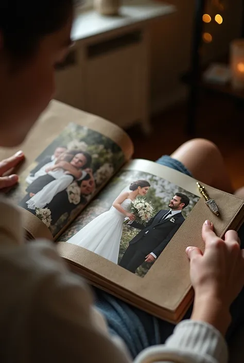 Flipping through the pages of wedding album 