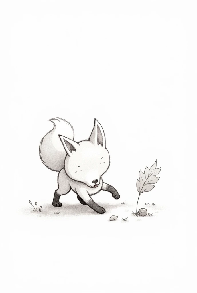 A COLORLESS DRAWING OF A LITTLE FOX PLAYING 