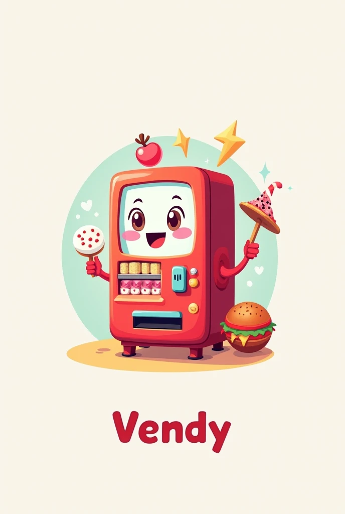 Business logo about vending machine, the name is VENDY, make it aesthetic, with the picture of vending machine, make it joyful