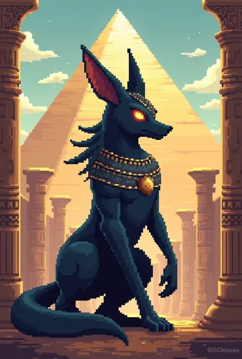 Anubis , Egito, pixel art, pokemon looking right, lukario 
