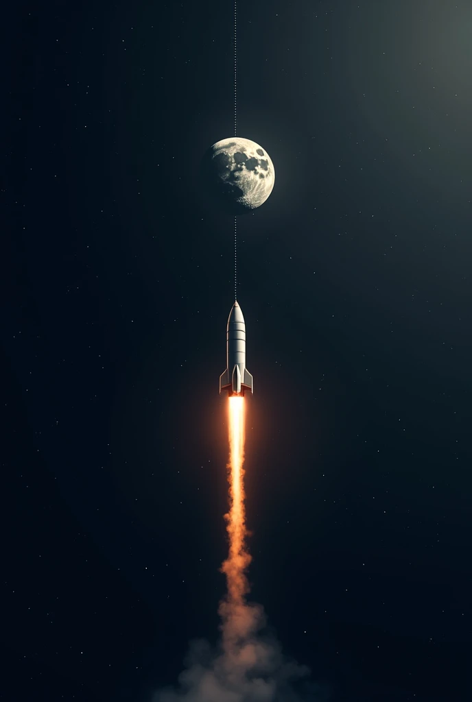 image of a rocket leaving the earth going to the moon, the dark background space, a dotted line connecting the earth and the moon, the rocket in the middle of that dotted line, image showing a journey from the earth to the moon showing the distance of one ...