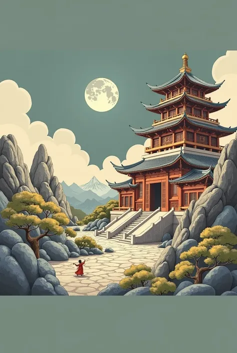 Please create a bookplate according to the following requirements：
background：Foguang Temple in Shanxi。
content：In the center of the bookplate，Can be placed《Journey to the West》Title of the book。You can draw below the title《Journey to the West》Simplified p...