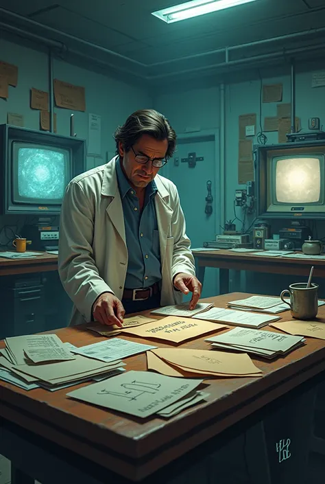 The scientist Dr. Ramirez arrived at a large abandoned laboratory in good condition where he saw many things of experiments and some large screens without signal and a table with several envelopes of information and one of those envelopes said experiments ...