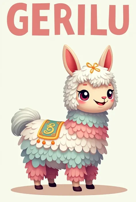 Pastel colored llama piñata logo that says Gerilu in capital letters