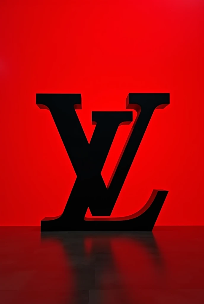 Create a large image of LV in black on a red background 