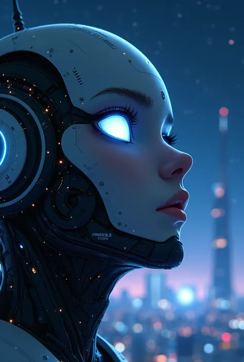 android eyes, cyberpunk, stars, anime.


