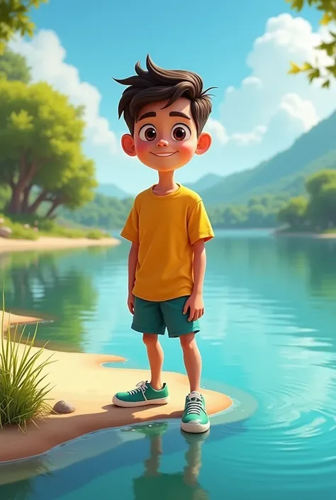 Damian Lemon between 30 years old animated version (at the edge of the water)