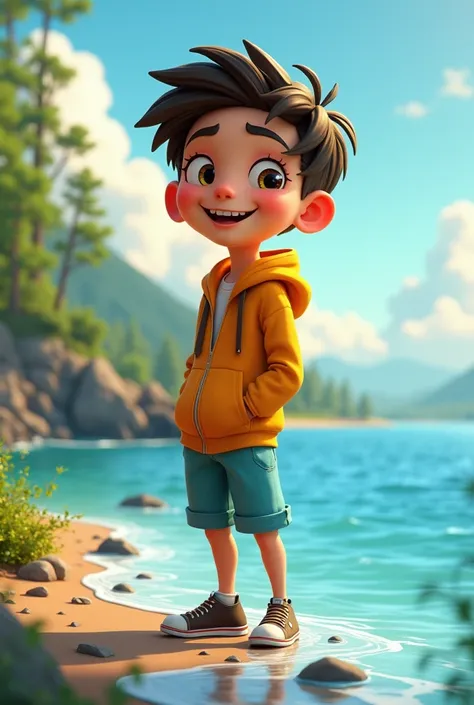 Damian Lemon between 30 years old animated version (at the edge of the water)