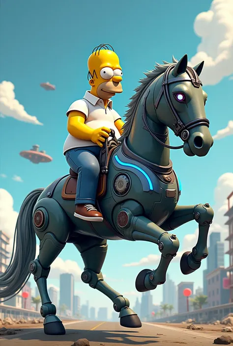 HOMER SIMPSON RIDING A ROBOT HORSE