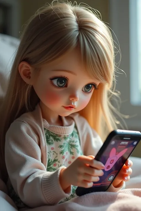 A doll of what Roblox playing on the cell phone facing him
