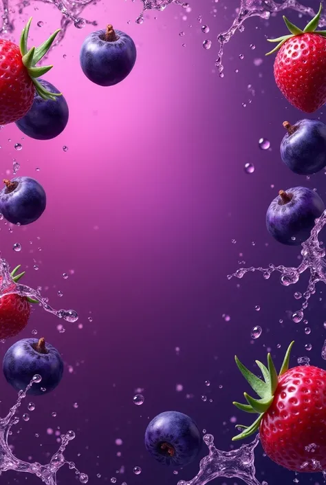 Create a purple background with vivid acai colors for Instagram highlights, full hd, 4k best quality, with realistic refreshing drops