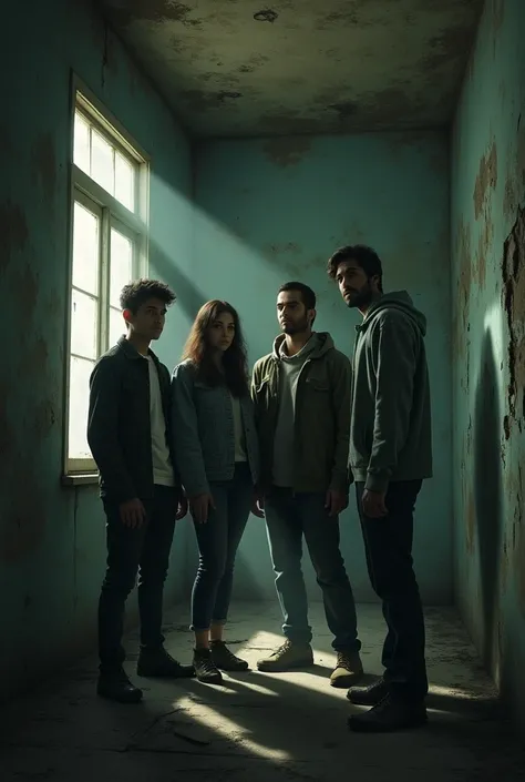 I created a group of 4 people Felipe Lucas Ana Paula inside an abandoned house with shadows on the walls as if the place had life 