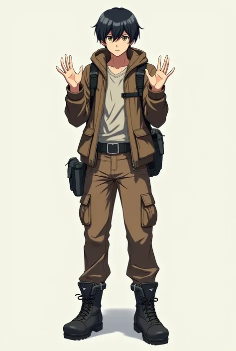 Stylish anime characters、Please make a short black haircut for a 3 man.。I need a full character from head to toe.、The outfit is that of a mountaineer。My whole body and hands are out of my pockets.、You need to stand still with your hands facing up。
My body ...