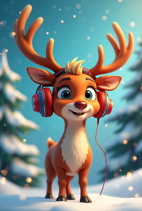 Reindeer with headphones, animation style 
