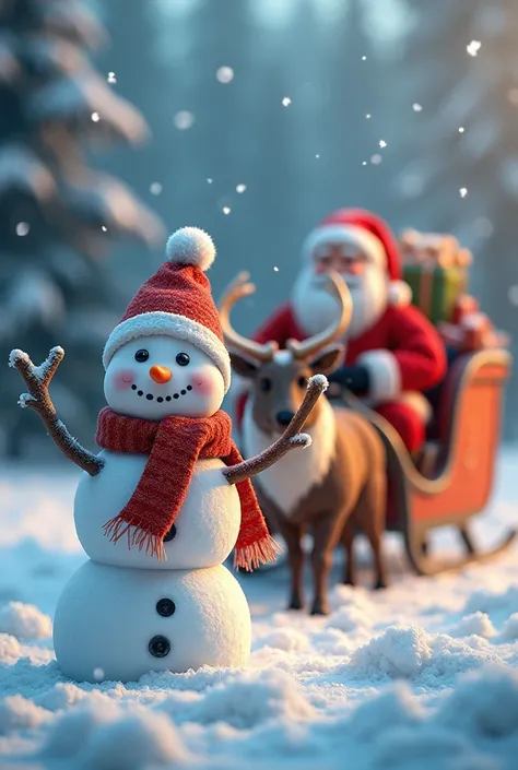 Super cute Christmas snowman,Santa Claus and his elk sleigh