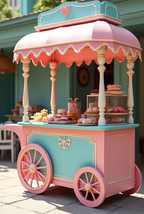 Cart to sell sweets in MDF in pink and Tiffany colors 

