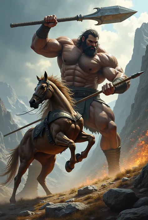 Centaur fighting a giant man