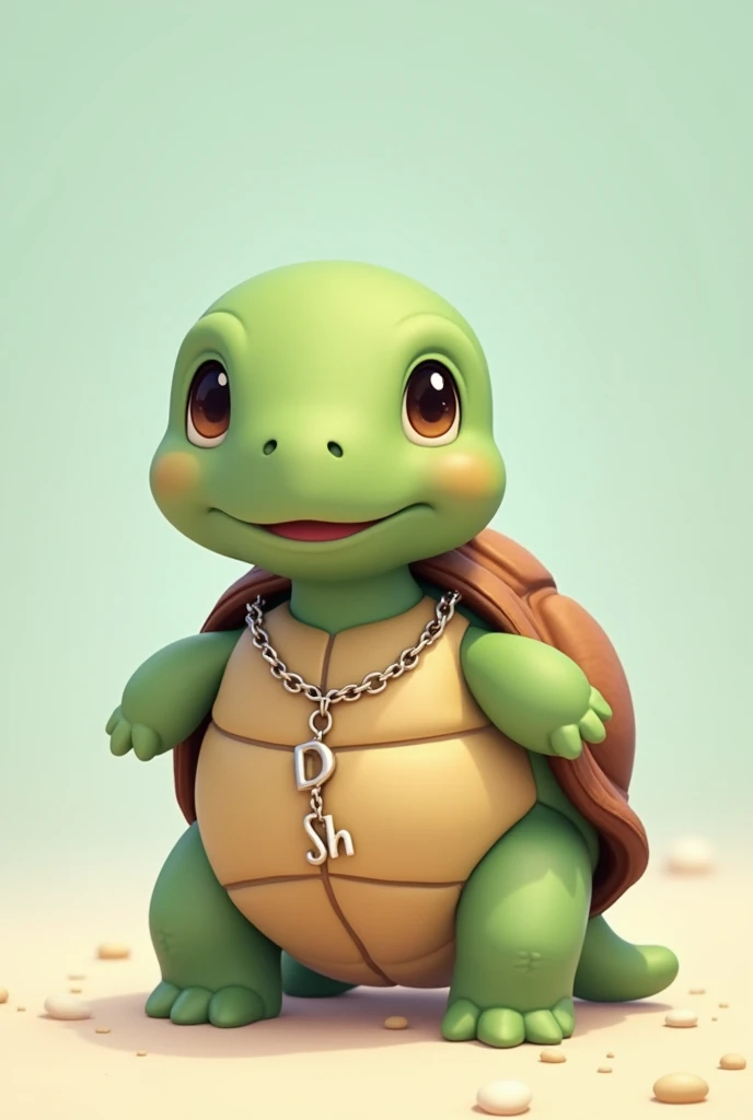 Create a cute turtle w a chain with the name Dasha on it make the name a lil bigger