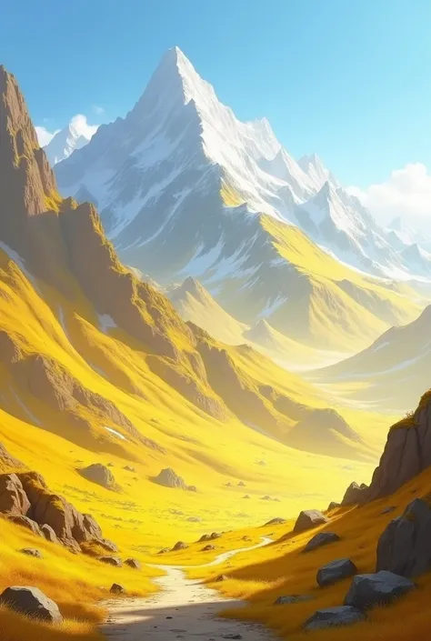 A mountain in the background with shades of yellow 