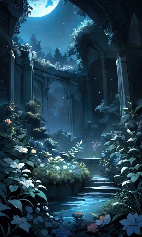 a cold garden at night 