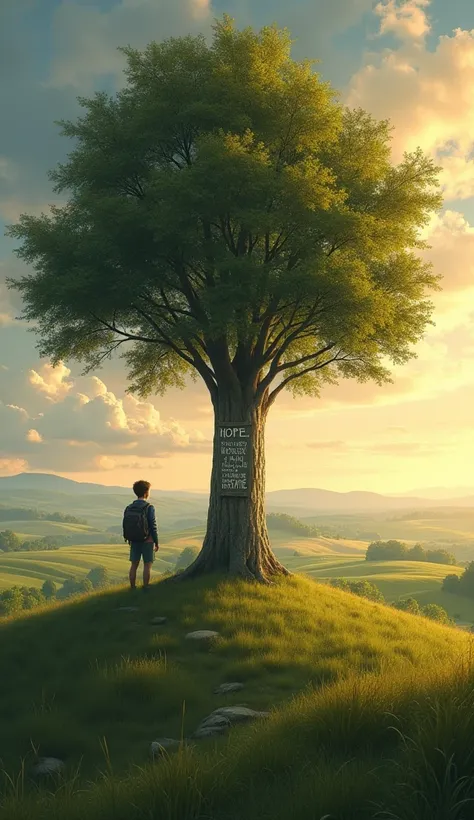 On top of a hill, A tree was growing alone and a young traveler noticed an inscription on the trunk: "Here is hope". 