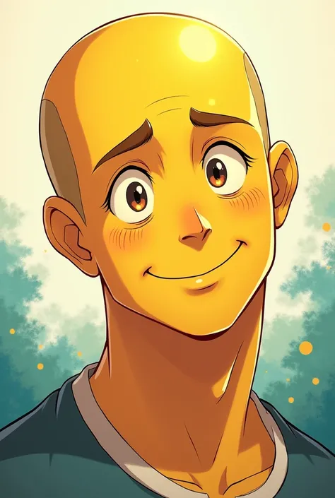 create an anime style image, of a yellow bald man, that can be used as a profile photo