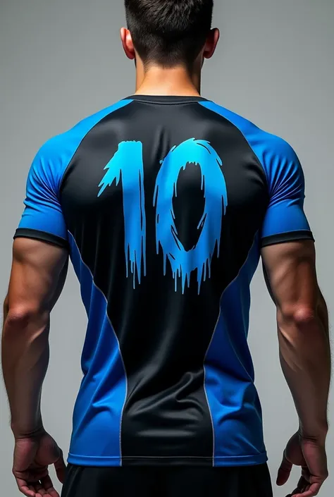 I want a blue and black sports shirt with the number 10 on the back with the aesthetics of a black claw 