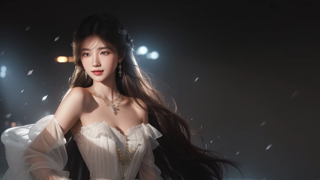 ((Extremely detailed CG)), ((8K_the wallpaper)), (Masterpiece),Best quality, high-resolution illustrations, ultra - detailed, A high resolution,((Overexposure)), Bare shoulders,(Upper body),Cesa,Seductive smile， Girl,Long hair,Beautiful face,Highly detaile...