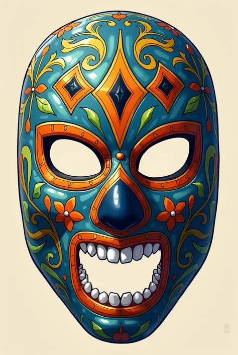 Drawing of a wrestler&#39;s mask with a Talavera theme 
