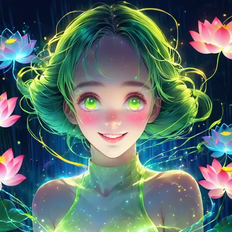 (masterpiece, highest quality:1.2), in digital art style, attractive illustrations,1 girl, grace，alone，body glow，shining lotus，g...