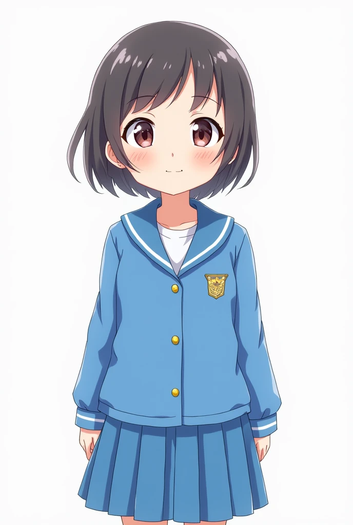 a girl in a blue uniform animated 
