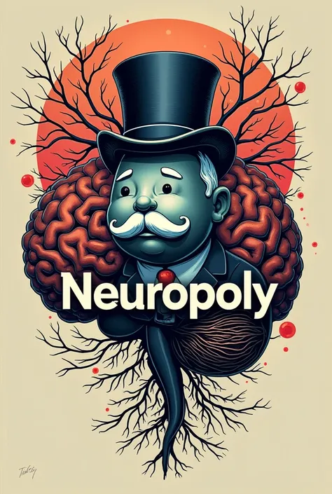 The Monopoly logo with neurons and the nervous system but instead of Monopoly put Neuropoly with the word ¨Neuropoly¨ with the small Monopoly logo

