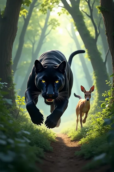 Panther chasing deer 