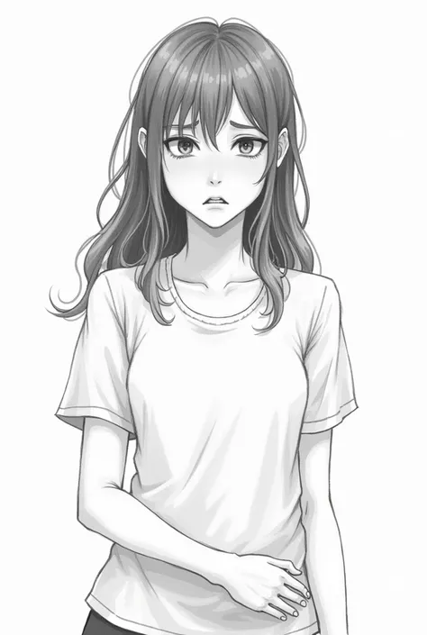 create the image of a teenage girl worried because she woke up without appetite, pencil style 