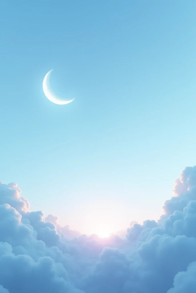 Light blue sky、Crescent Moon、4K