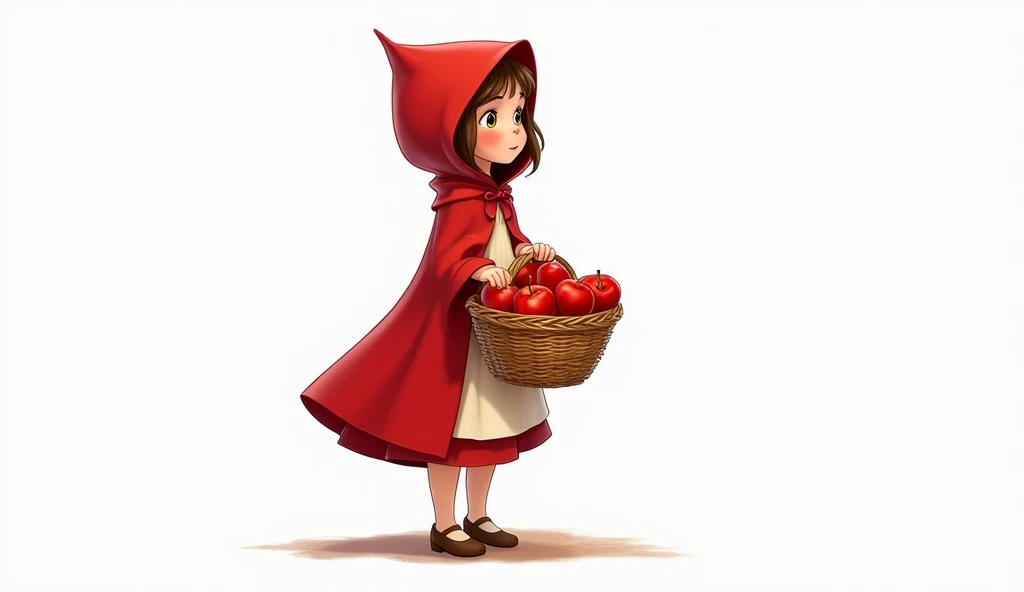 ​masterpiece, best qualityer, Disney style drawing Little Red Riding Hood, with basket of apples, white background. 