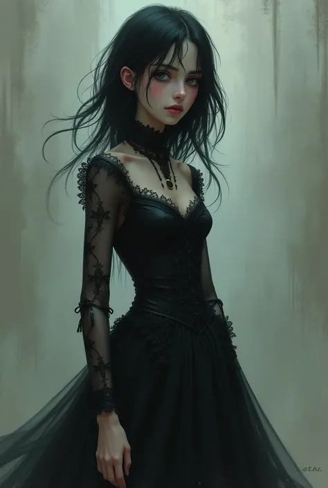 Make a girl who is depressed and can see things that people can&#39;t see and is dressed in a somewhat gothic way.
