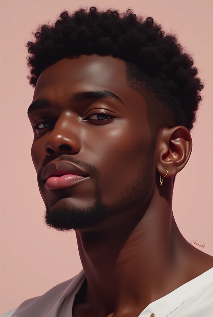 Young black man with round head and pink lips