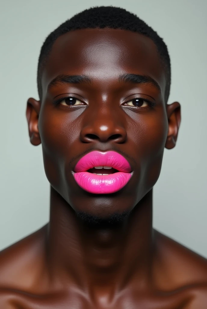 Young black man with oval head and very pink lips