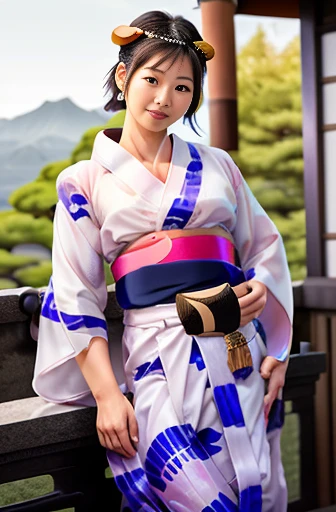 1 Japanese woman, (((see-through yukata:1.5))), long wavy hair:1.3, light brown hair, diagonal bangs, black eyes, pale skin, thick lips, pretty face:1.2, cute face:1.3, baby face:1.6, Round face:1.4, Droopy eyes:1.4, dwarf, petite, curvy, height 1.45meters...