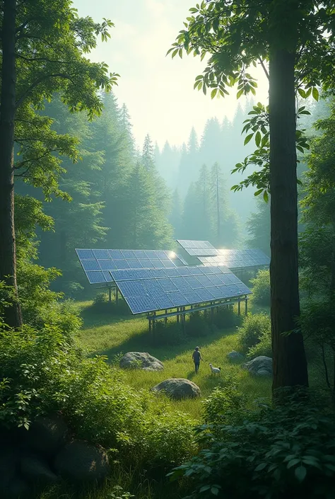 Give me images for a CSR video of the IKEA company, WITH THE FOLLOWING PARAMETERS FOR THE SCENES Scene 1: [Visuals of forests and solar panels] 