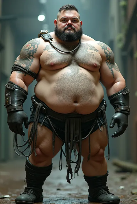 Fat-packed muscle handsome guy round face short beard short hair simple and cute mighty tall strong thick legs thick legs super big feet thick arms big hands bandages tentacles wrapped white stockings no shoes black rubber gloves tattoo big ass blurred eye...