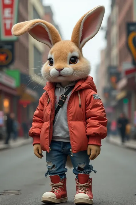 Humanoid girl bunny with great street style clothing