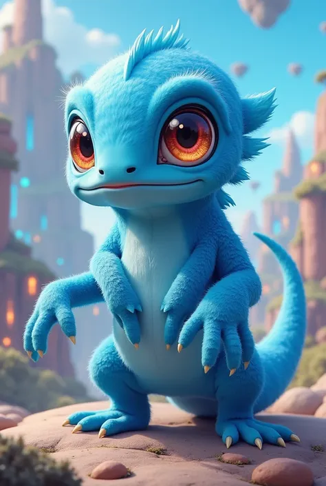 Furry blue lizard with octopus-like anime-style eyes 