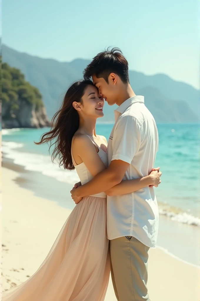 Woman hugging lee min ho on the beach