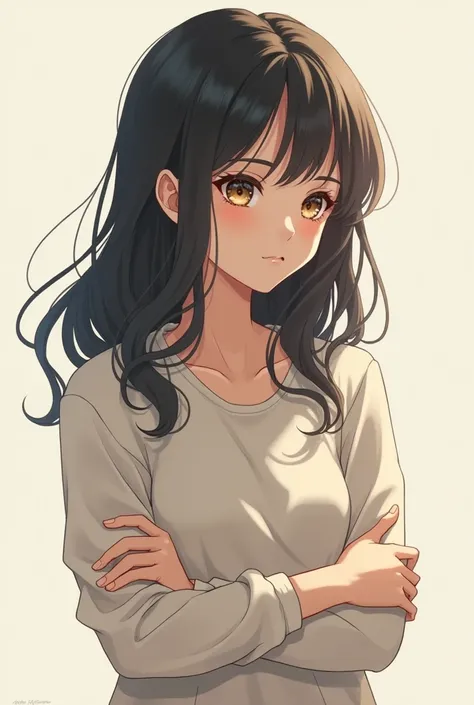 Anime girl looking ahead with arms crossed 